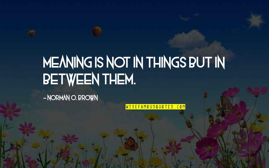 Sponser Quotes By Norman O. Brown: Meaning is not in things but in between Sponser Quotes By Norman O. Brown: Meaning is not in things but in between