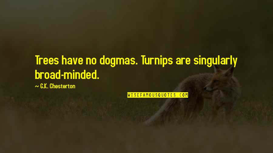 Sports Stars Inspirational Quotes By G.K. Chesterton: Trees have no dogmas. Turnips are singularly broad-minded.