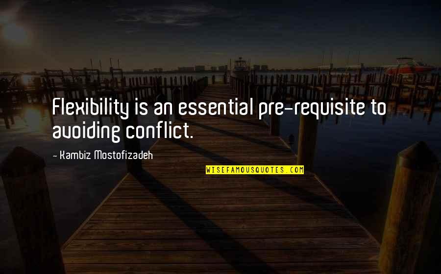 Spoton Quotes By Kambiz Mostofizadeh: Flexibility is an essential pre-requisite to avoiding conflict. Spoton Quotes By Kambiz Mostofizadeh: Flexibility is an essential pre-requisite to avoiding conflict.