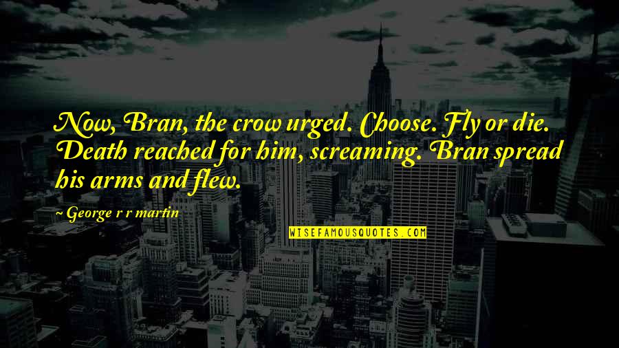 Spread Your Arms Quotes By George R R Martin: Now, Bran, the crow urged. Choose. Fly or Spread Your Arms Quotes By George R R Martin: Now, Bran, the crow urged. Choose. Fly or