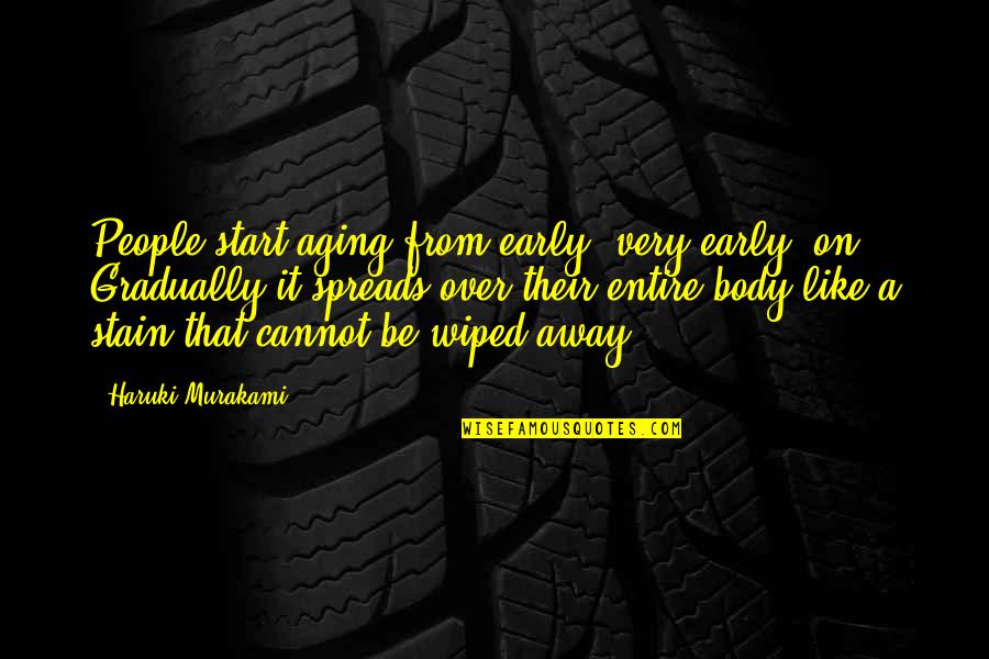 Spreads Quotes By Haruki Murakami: People start aging from early, very early, on.