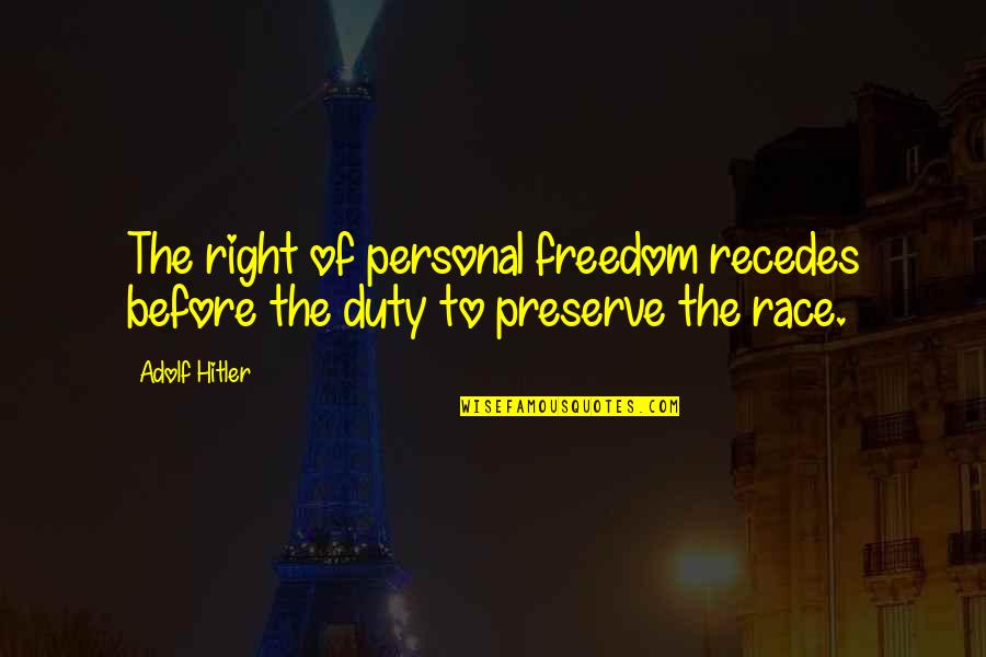 Sprijinire Quotes By Adolf Hitler: The right of personal freedom recedes before the