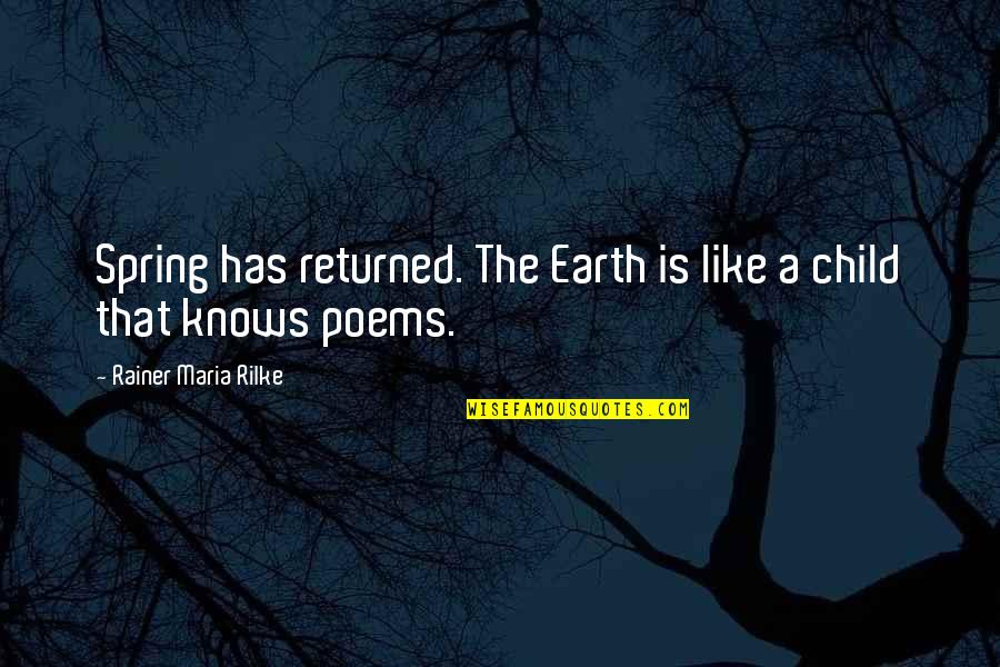 Spring Like Quotes By Rainer Maria Rilke: Spring has returned. The Earth is like a