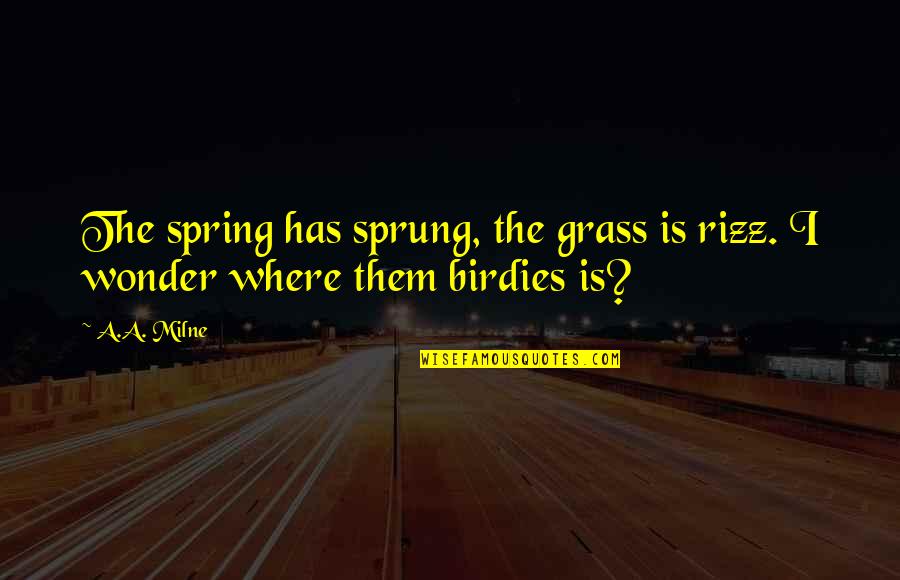 Spring Where Quotes By A.A. Milne: The spring has sprung, the grass is rizz.
