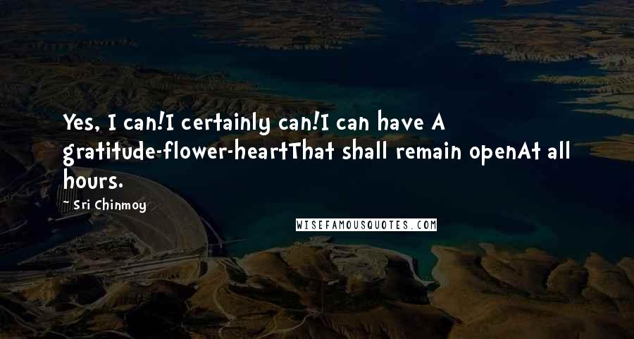 Sri Chinmoy quotes: Yes, I can!I certainly can!I can have A gratitude-flower-heartThat shall remain openAt all hours.