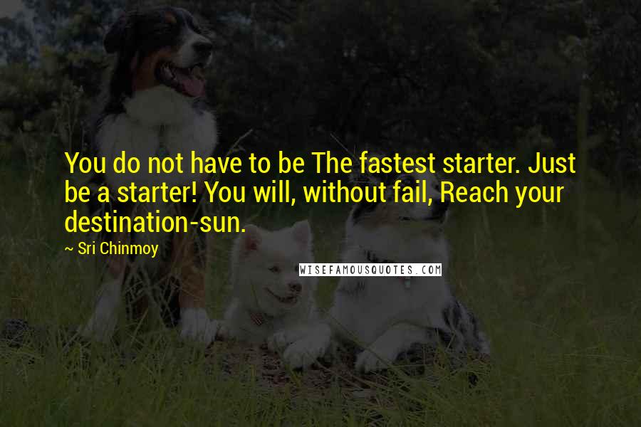 Sri Chinmoy quotes: You do not have to be The fastest starter. Just be a starter! You will, without fail, Reach your destination-sun. Sri Chinmoy quotes: You do not have to be The fastest starter. Just be a starter! You will, without fail, Reach your destination-sun.