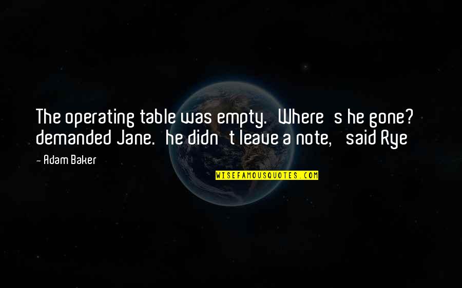 Sripadasthanaya Quotes By Adam Baker: The operating table was empty.'Where's he gone?' demanded