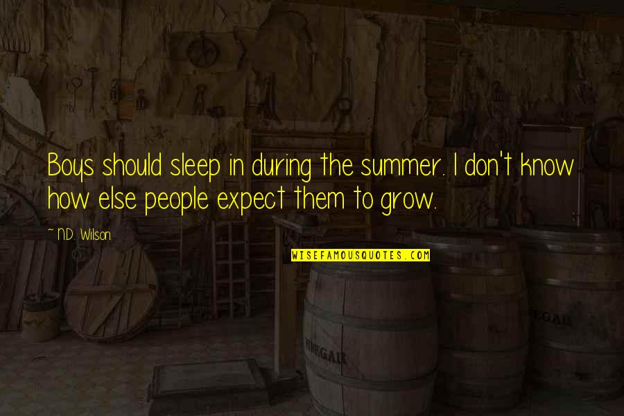 Sriteri Quotes By N.D. Wilson: Boys should sleep in during the summer. I