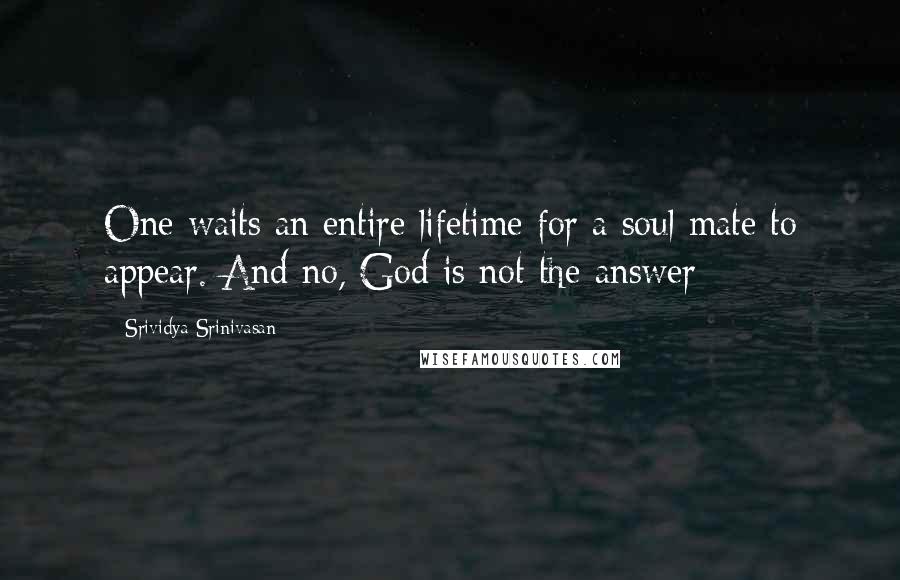 Srividya Srinivasan quotes: One waits an entire lifetime for a soul mate to appear. And no, God is not the answer