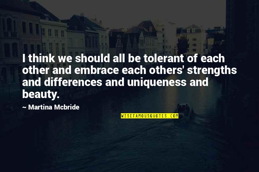 Srttexas Quotes By Martina Mcbride: I think we should all be tolerant of Srttexas Quotes By Martina Mcbride: I think we should all be tolerant of