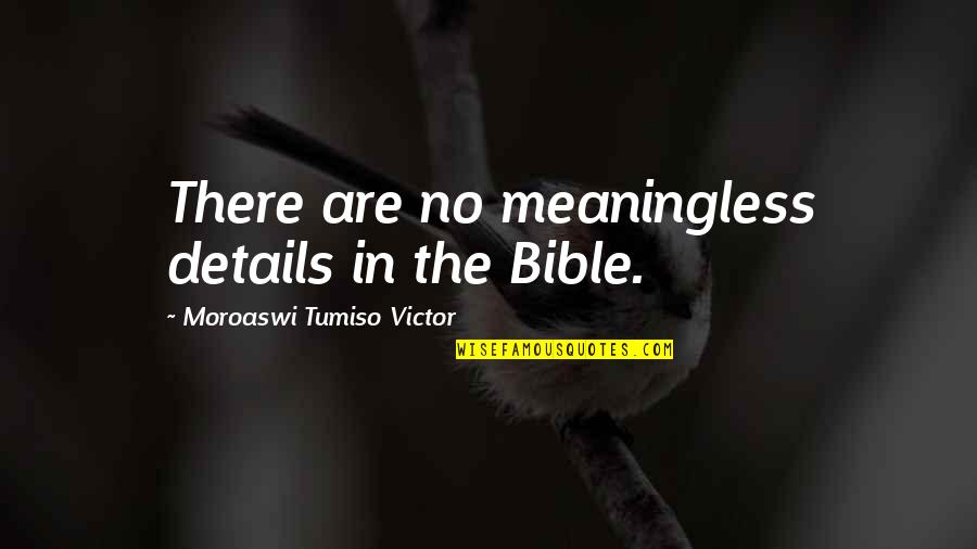 Srttexas Quotes By Moroaswi Tumiso Victor: There are no meaningless details in the Bible. Srttexas Quotes By Moroaswi Tumiso Victor: There are no meaningless details in the Bible.