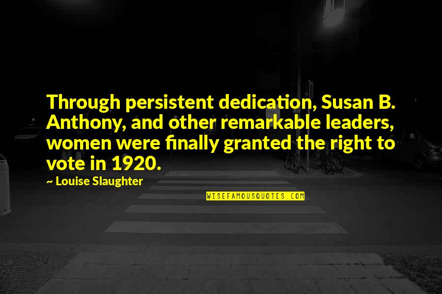 St Bellarmine Quotes By Louise Slaughter: Through persistent dedication, Susan B. Anthony, and other