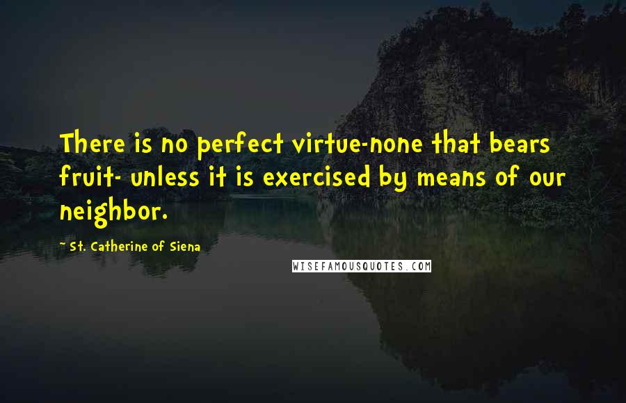 St. Catherine Of Siena quotes: There is no perfect virtue-none that bears fruit- unless it is exercised by means of our neighbor.