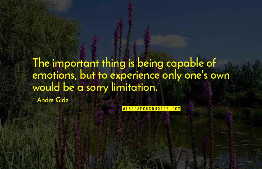 Stabby Crabby Quotes By Andre Gide: The important thing is being capable of emotions, Stabby Crabby Quotes By Andre Gide: The important thing is being capable of emotions,