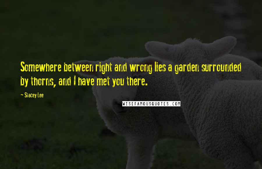 Stacey Lee quotes: Somewhere between right and wrong lies a garden surrounded by thorns, and I have met you there.