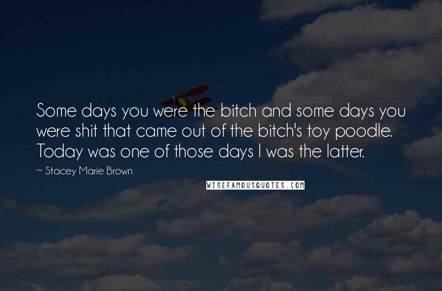 Stacey Marie Brown quotes: Some days you were the bitch and some days you were shit that came out of the bitch's toy poodle. Today was one of those days I was the latter.