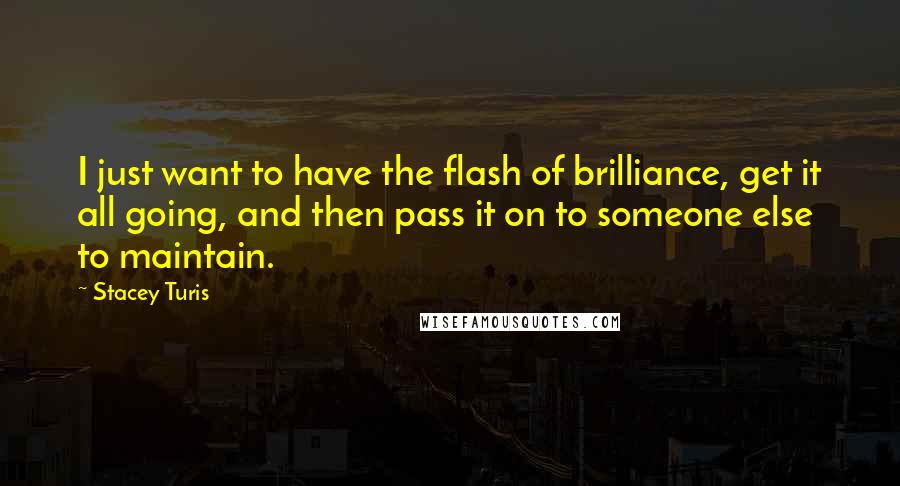 Stacey Turis quotes: I just want to have the flash of brilliance, get it all going, and then pass it on to someone else to maintain.