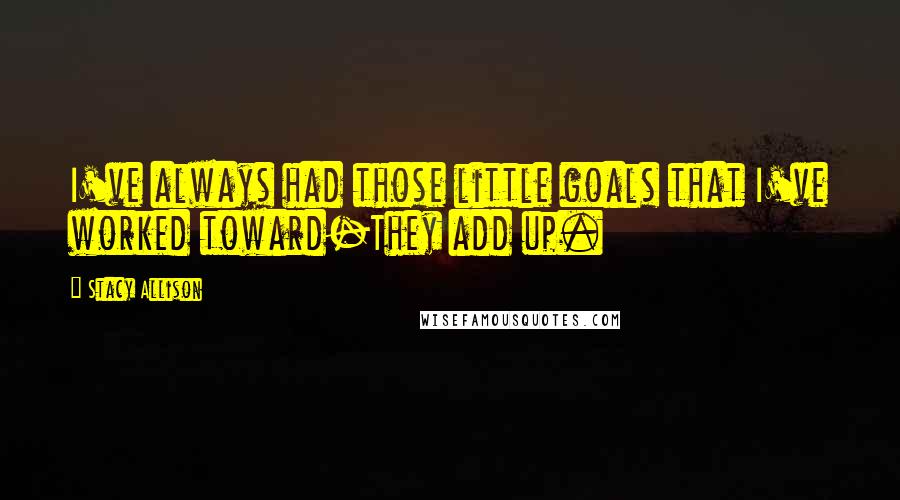 Stacy Allison quotes: I've always had those little goals that I've worked toward-They add up.