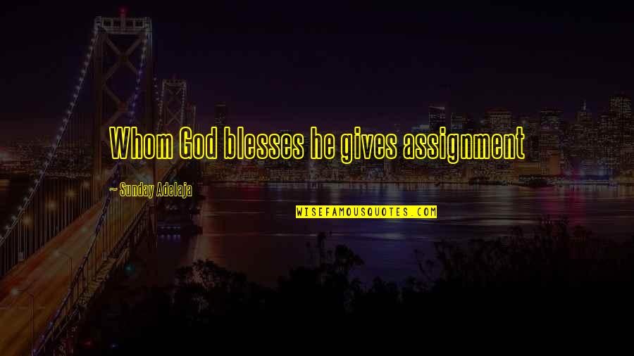 Stacy Sykora Quotes By Sunday Adelaja: Whom God blesses he gives assignment