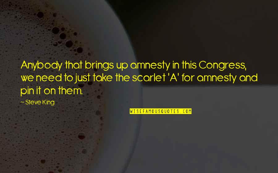 Stage Five Clinger Movie Quotes By Steve King: Anybody that brings up amnesty in this Congress,