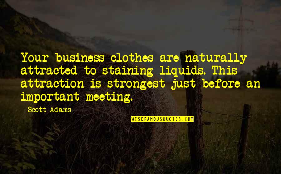 Staining Quotes By Scott Adams: Your business clothes are naturally attracted to staining