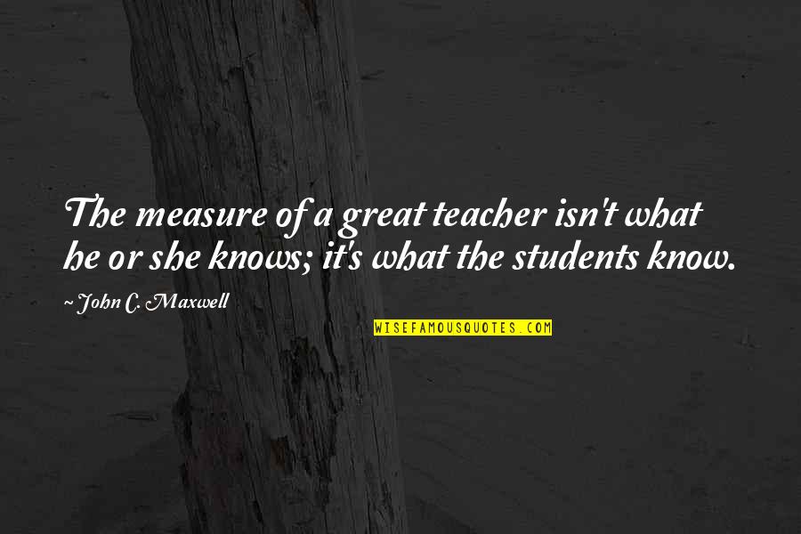 Staite Short Quotes By John C. Maxwell: The measure of a great teacher isn't what Staite Short Quotes By John C. Maxwell: The measure of a great teacher isn't what