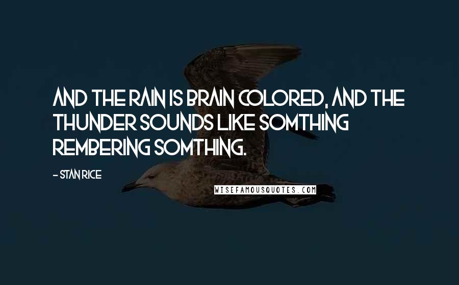 Stan Rice quotes: And the rain is brain colored, and the thunder sounds like somthing rembering somthing.