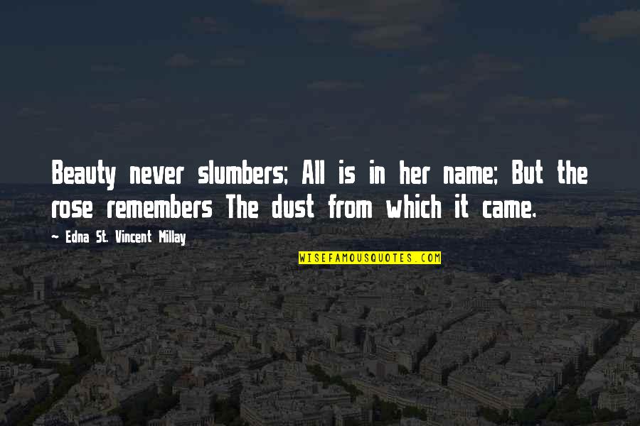 Stanislavskis 7 Quotes By Edna St. Vincent Millay: Beauty never slumbers; All is in her name;