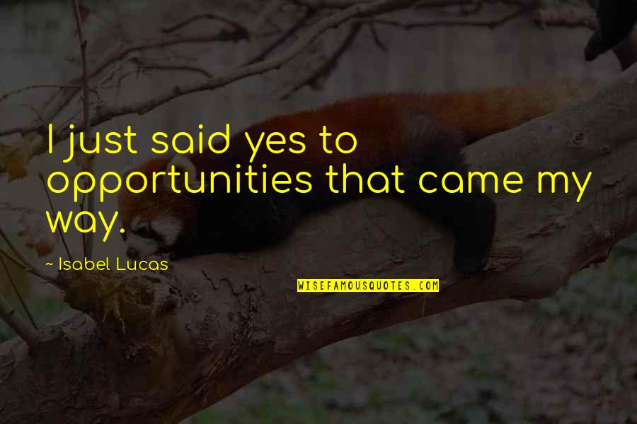 Stankovits Shrewsbury Quotes By Isabel Lucas: I just said yes to opportunities that came Stankovits Shrewsbury Quotes By Isabel Lucas: I just said yes to opportunities that came