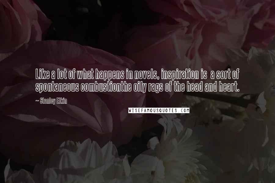 Stanley Elkin quotes: Like a lot of what happens in novels, inspiration is a sort of spontaneous combustionthe oily rags of the head and heart.