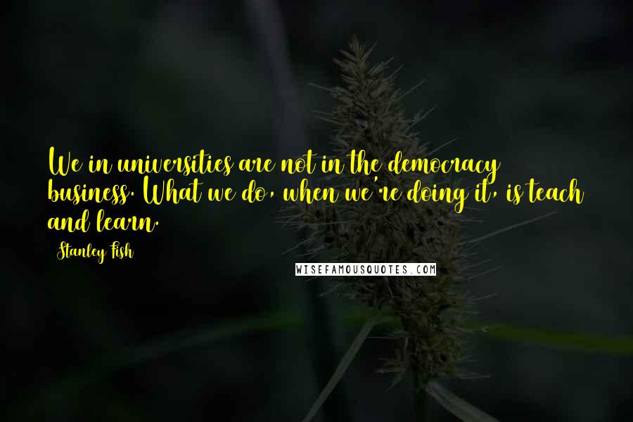 Stanley Fish quotes: We in universities are not in the democracy business. What we do, when we're doing it, is teach and learn.