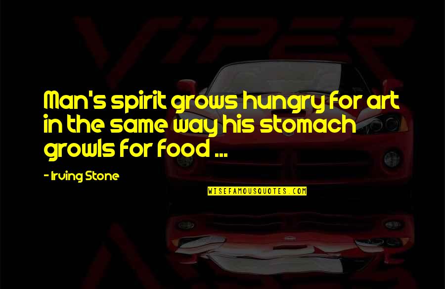Stanziola Last Name Quotes By Irving Stone: Man's spirit grows hungry for art in the