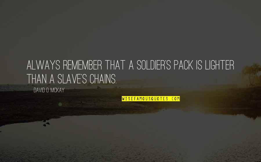 Star Svensdotter Quotes By David O. McKay: Always remember that a soldier's pack is lighter
