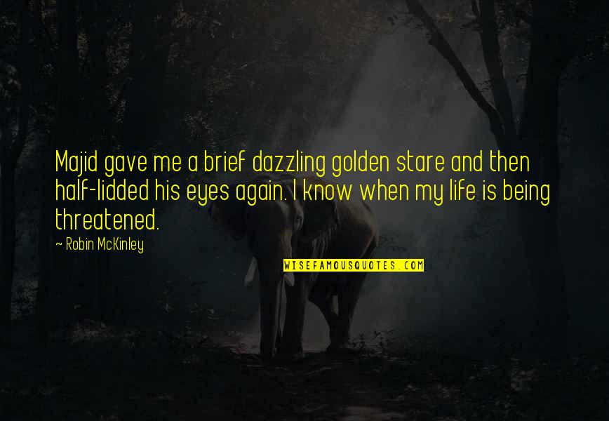 Stare Into Eyes Quotes By Robin McKinley: Majid gave me a brief dazzling golden stare Stare Into Eyes Quotes By Robin McKinley: Majid gave me a brief dazzling golden stare