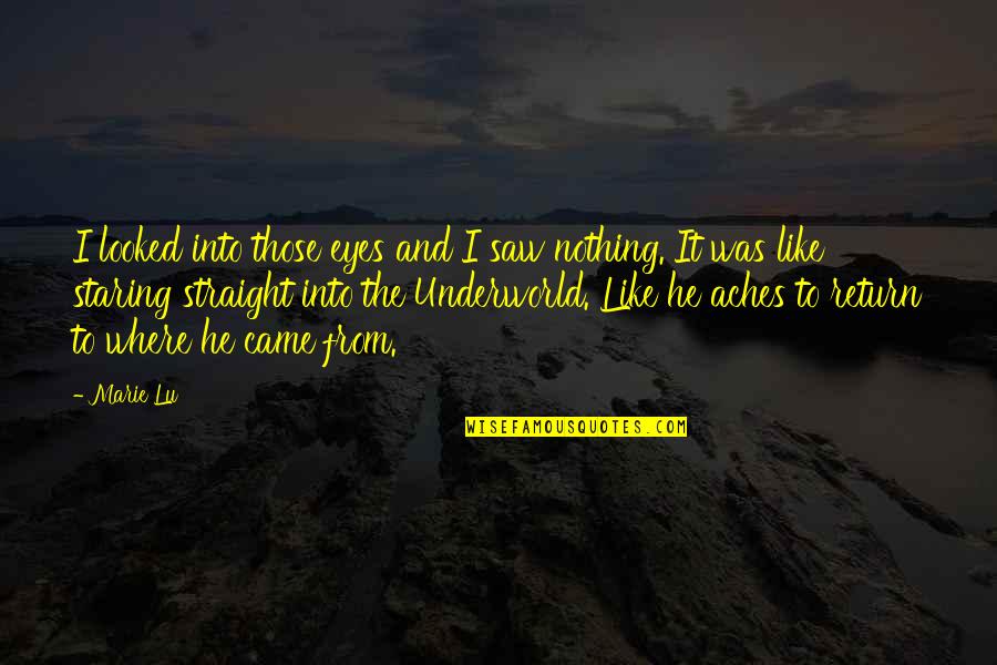 Staring Into Each Other's Eyes Quotes By Marie Lu: I looked into those eyes and I saw