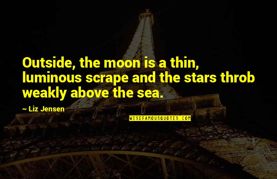 Stars Above Quotes By Liz Jensen: Outside, the moon is a thin, luminous scrape