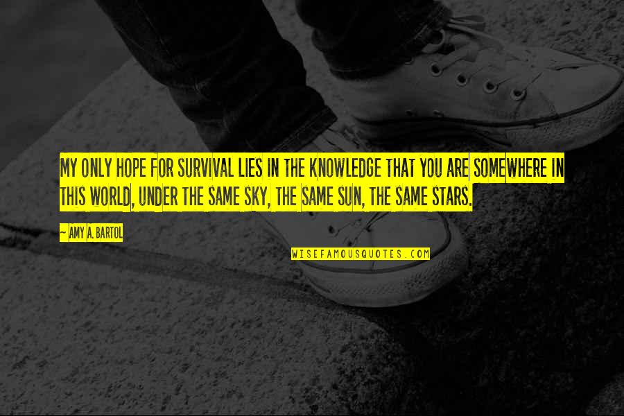 Stars And Hope Quotes By Amy A. Bartol: My only hope for survival lies in the Stars And Hope Quotes By Amy A. Bartol: My only hope for survival lies in the
