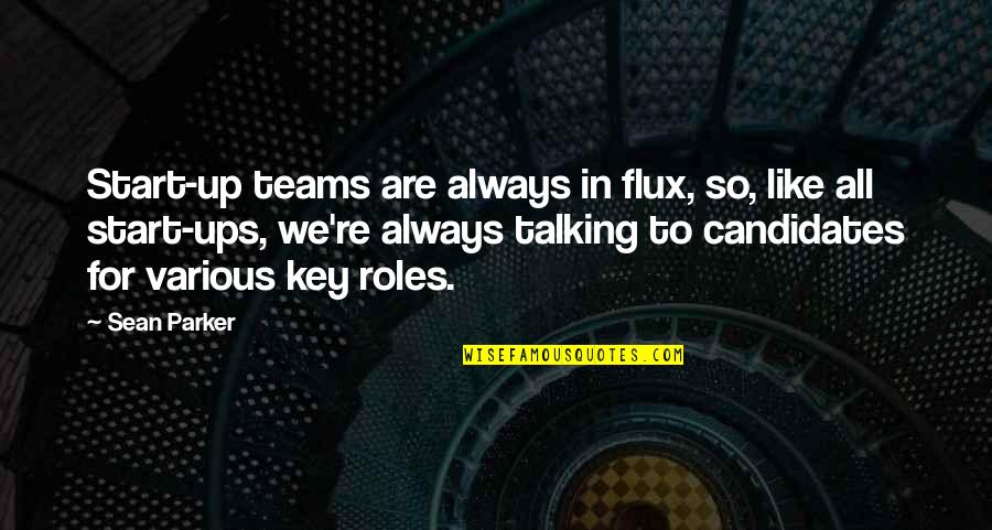 Start Ups Quotes By Sean Parker: Start-up teams are always in flux, so, like