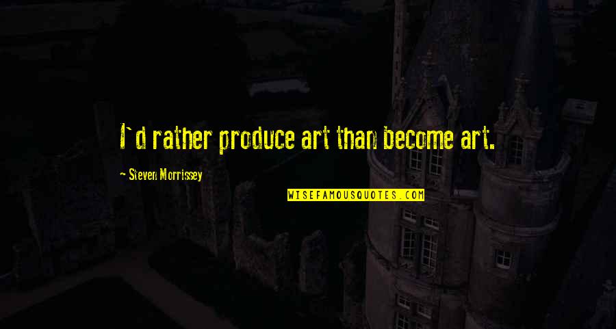 Start Work Early Quotes By Steven Morrissey: I'd rather produce art than become art. Start Work Early Quotes By Steven Morrissey: I'd rather produce art than become art.