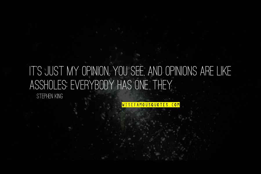 Statale 9 Quotes By Stephen King: It's just my opinion, you see, and opinions