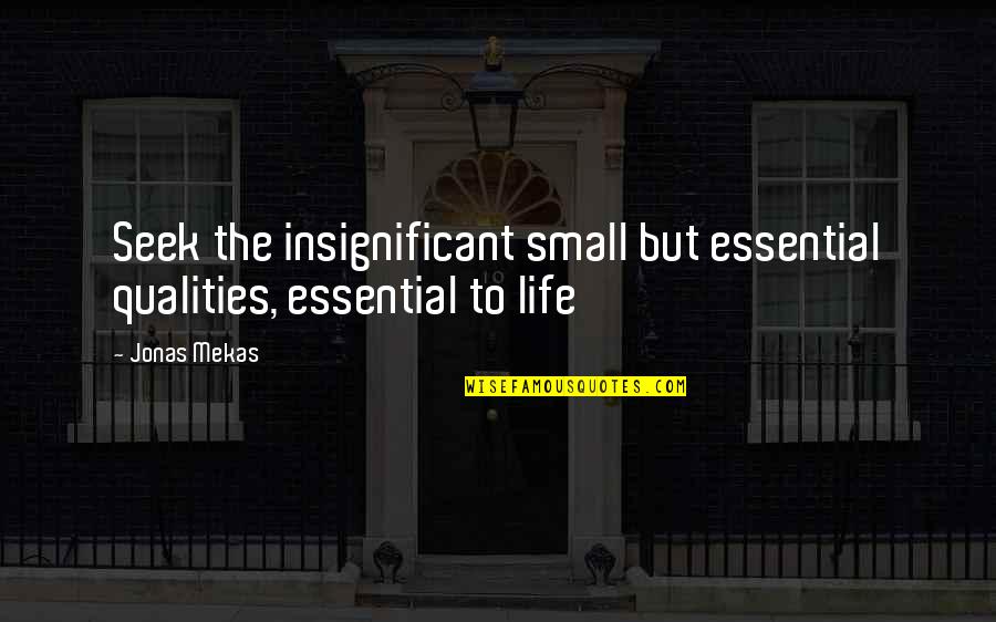 Stay Happy And In Love Quotes By Jonas Mekas: Seek the insignificant small but essential qualities, essential