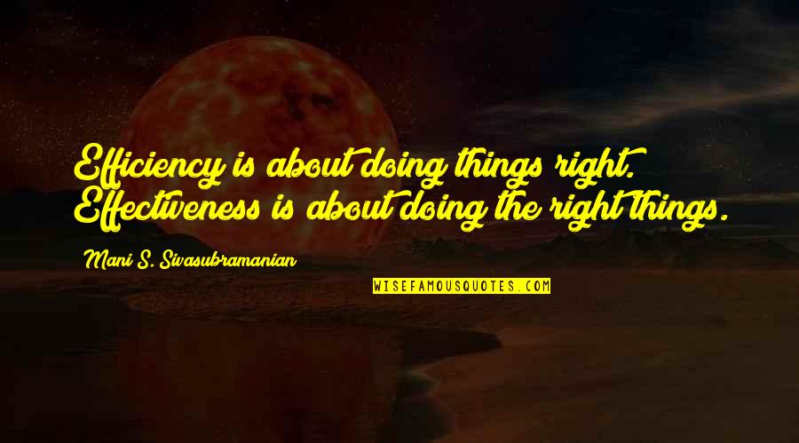 Staying Focused Quotes By Mani S. Sivasubramanian: Efficiency is about doing things right. Effectiveness is Staying Focused Quotes By Mani S. Sivasubramanian: Efficiency is about doing things right. Effectiveness is