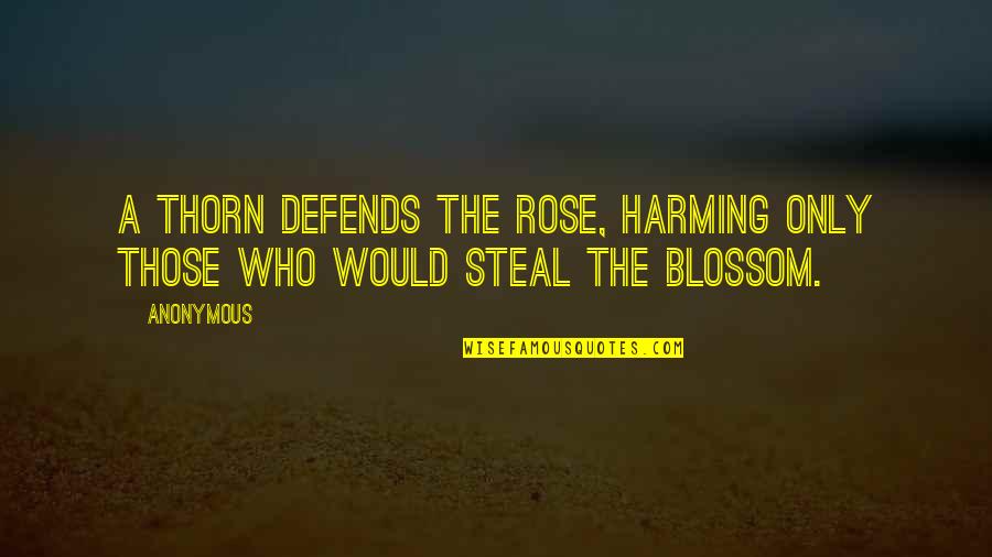 Steal.our.posts Quotes By Anonymous: A thorn defends the rose, harming only those