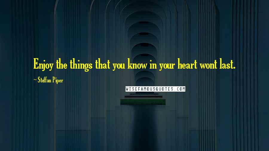 Steffan Piper quotes: Enjoy the things that you know in your heart wont last.