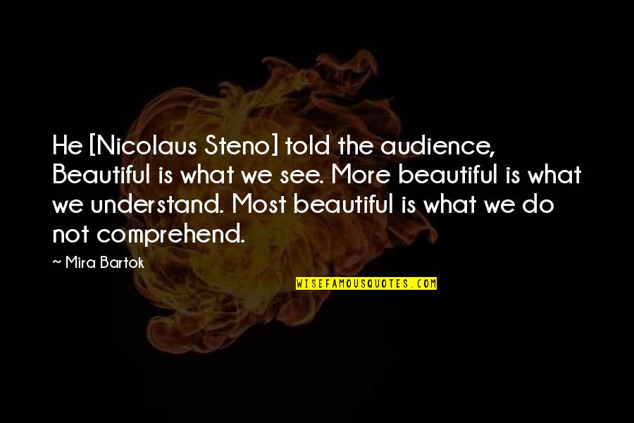 Steno Quotes By Mira Bartok: He [Nicolaus Steno] told the audience, Beautiful is