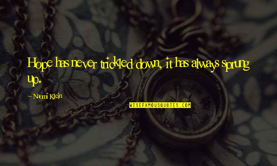 Stenography Famous Quotes By Naomi Klein: Hope has never trickled down, it has always