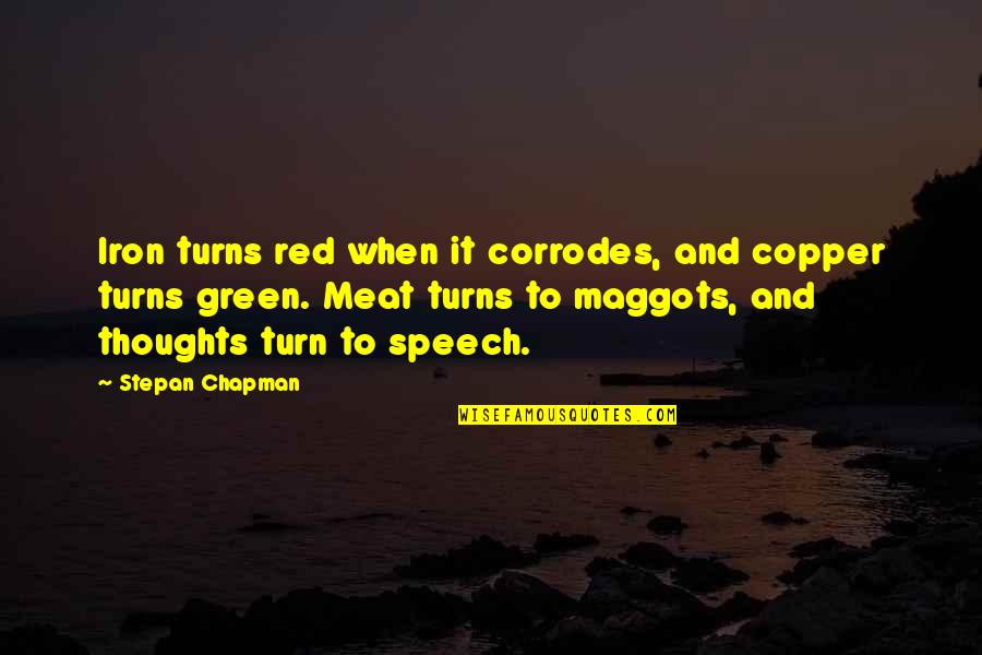 Stepan Quotes By Stepan Chapman: Iron turns red when it corrodes, and copper
