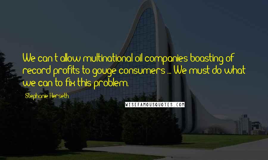 Stephanie Herseth quotes: We can't allow multinational oil companies boasting of record profits to gouge consumers ... We must do what we can to fix this problem.