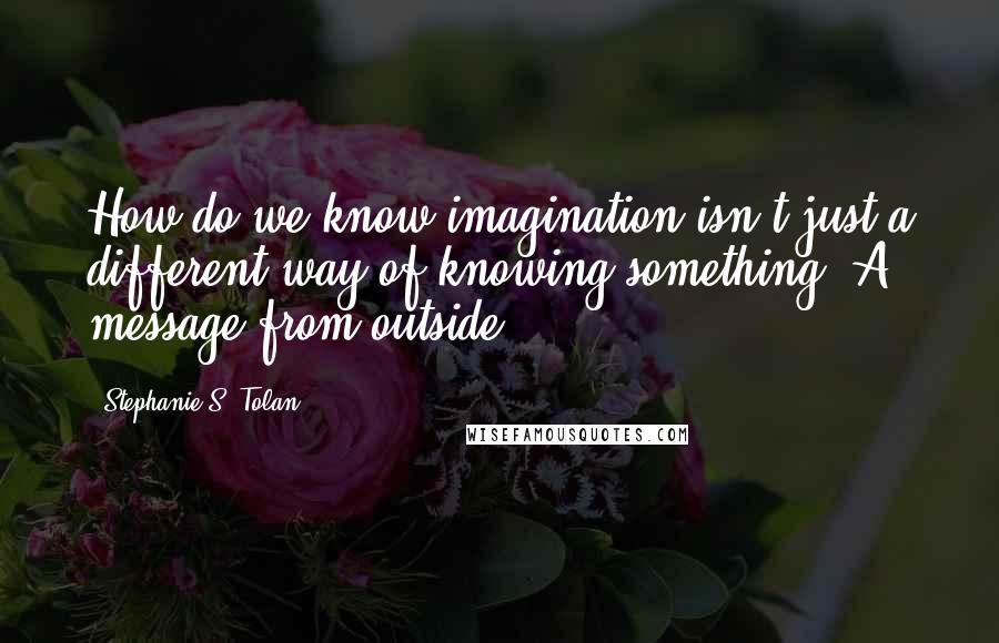 Stephanie S. Tolan quotes: How do we know imagination isn't just a different way of knowing something? A message from outside.