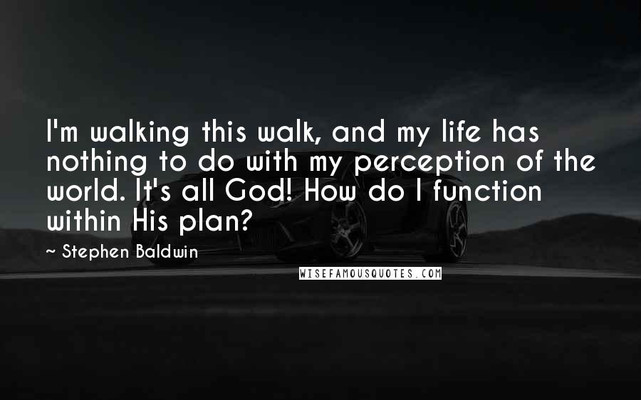 Stephen Baldwin quotes: I'm walking this walk, and my life has nothing to do with my perception of the world. It's all God! How do I function within His plan?